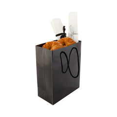 Vogue Rectangle Black Paper Large Shopping and Take Out Bag - Glossy, Rope Handles - 9 1/2