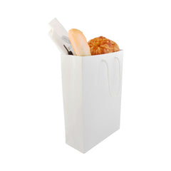 Vogue Rectangle White Paper Large Shopping and Take Out Bag - Glossy, Rope Handles - 9 1/2