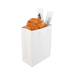 Vogue Rectangle White Paper Medium Shopping and Take Out Bag - Glossy, Rope Handles - 8