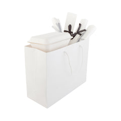 Vogue Rectangle White Paper Extra Large Shopping and Take Out Bag - Glossy, Rope Handles - 12 1/2