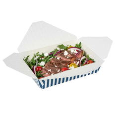 Bio Tek 49 oz Rectangle Blue and White Stripe Paper #2 Bio Box Take Out Container - 8 1/2