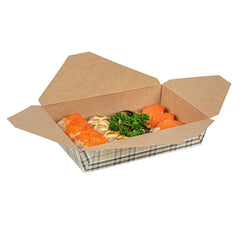 Bio Tek 49 oz Rectangle Plaid Paper #2 Bio Box Take Out Container - 8 1/2