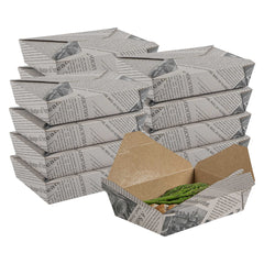 Bio Tek 49 oz Rectangle Newsprint Paper #2 Bio Box Take Out Container - 8 1/2