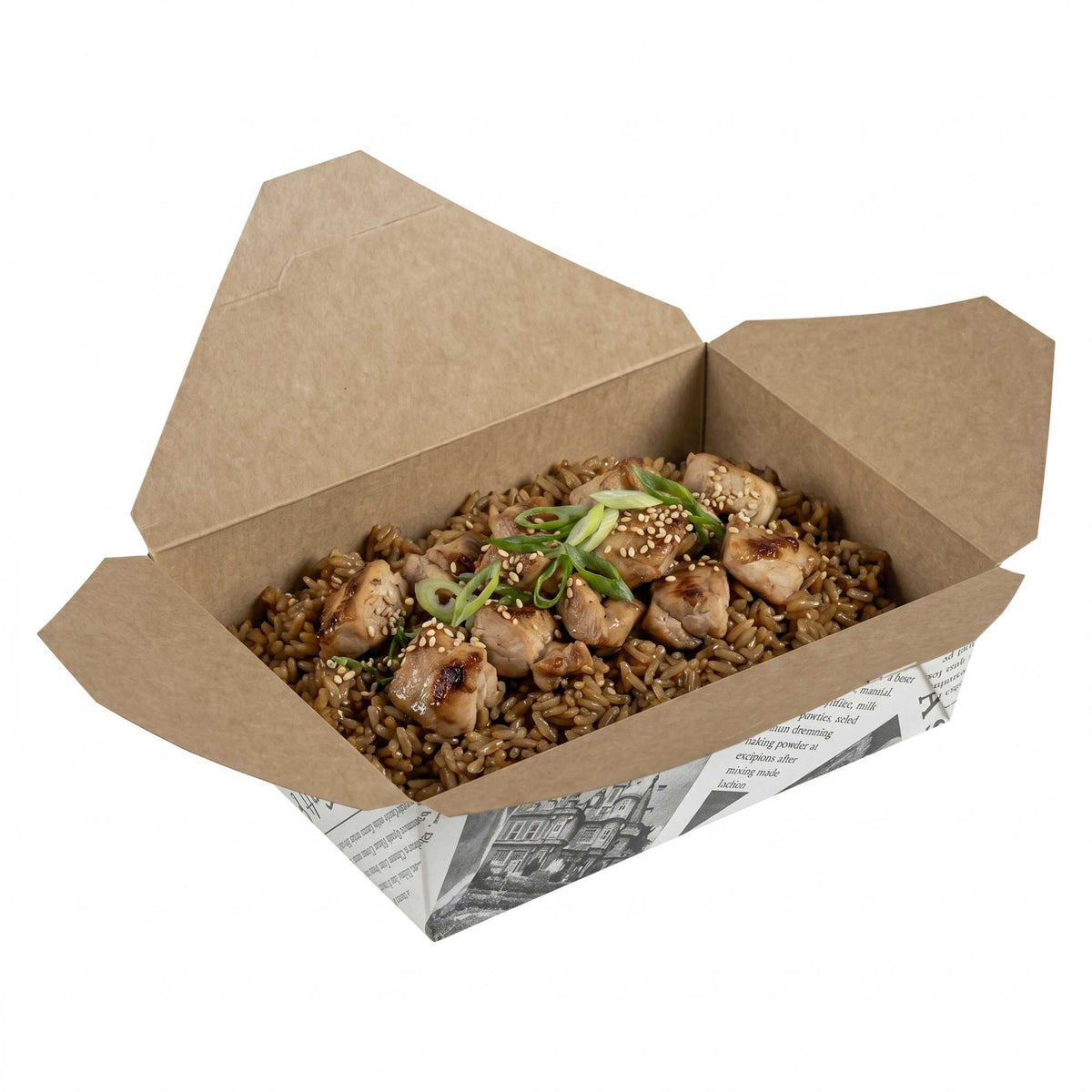 Bio Tek 71 oz Rectangle Newsprint Paper #3 Bio Box Take Out Container - 8 1/2" x 6 1/4" x 2 1/2" - 200 count box