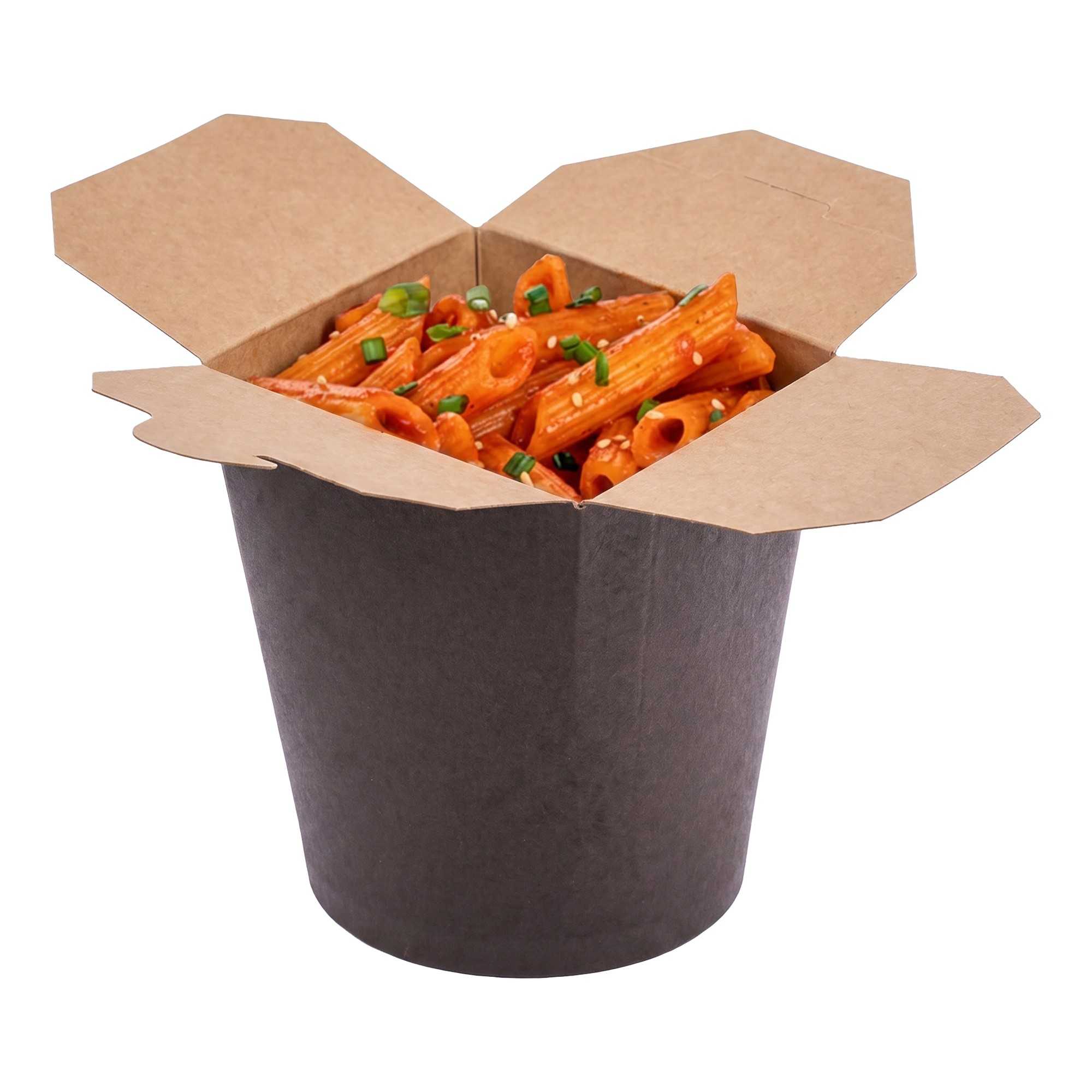 Bio Tek 16 oz Round Black Paper Noodle Take Out Container - 3 1/4" x 3" x 4" - 200 count box