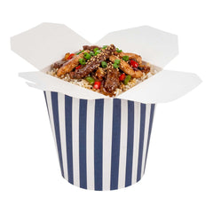 Bio Tek 16 oz Round Blue and White Stripe Paper Noodle Take Out Container - 3 1/4