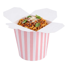 Bio Tek 16 oz Round Pink and White Stripe Paper Noodle Take Out Container - 3 1/4