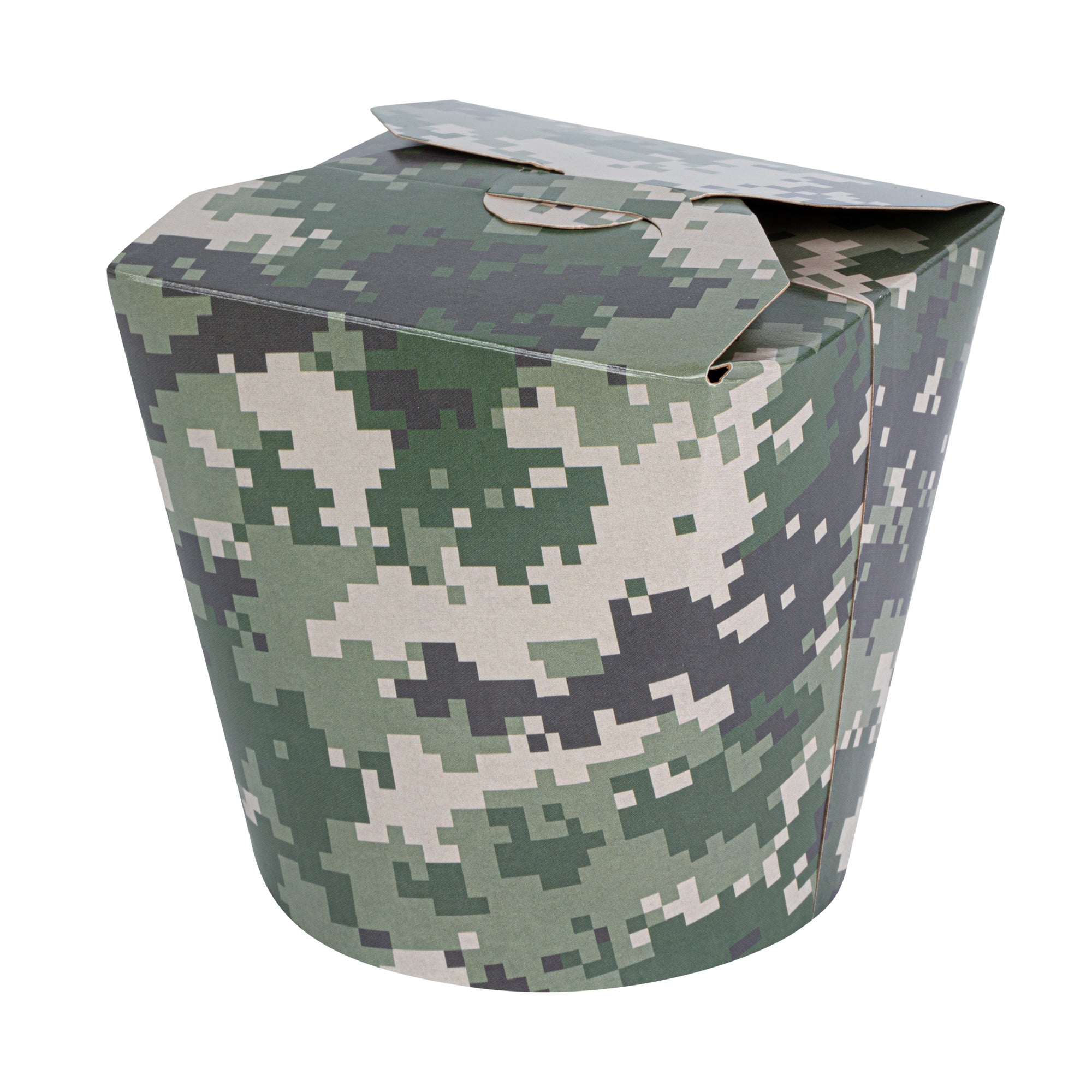 Bio Tek 26 oz Round Camouflage Paper Noodle Take Out Container - 4" x 3 1/2" x 3 3/4" - 200 count box