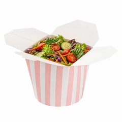 Bio Tek 26 oz Round Pink and White Stripe Paper Noodle Take Out Container - 4