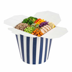 Bio Tek 32 oz Round Blue and White Stripe Paper Noodle Take Out Container - 4