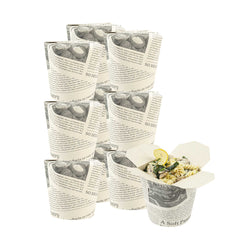 Bio Tek 32 oz Round Newsprint Paper Noodle Take Out Container - 4