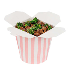 Bio Tek 32 oz Round Pink and White Stripe Paper Noodle Take Out Container - 4