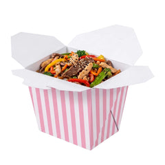 Bio Tek 26 oz Square Pink and White Stripe Paper Noodle Take Out Container - 4