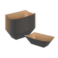 Bio Tek 2 oz Black Paper Food Tray / Boat - 3 1/4