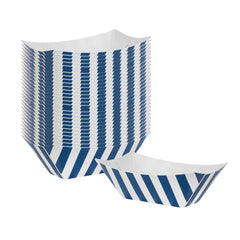 Bio Tek 2 oz Blue and White Stripe Paper Food Tray / Boat - 3 1/4