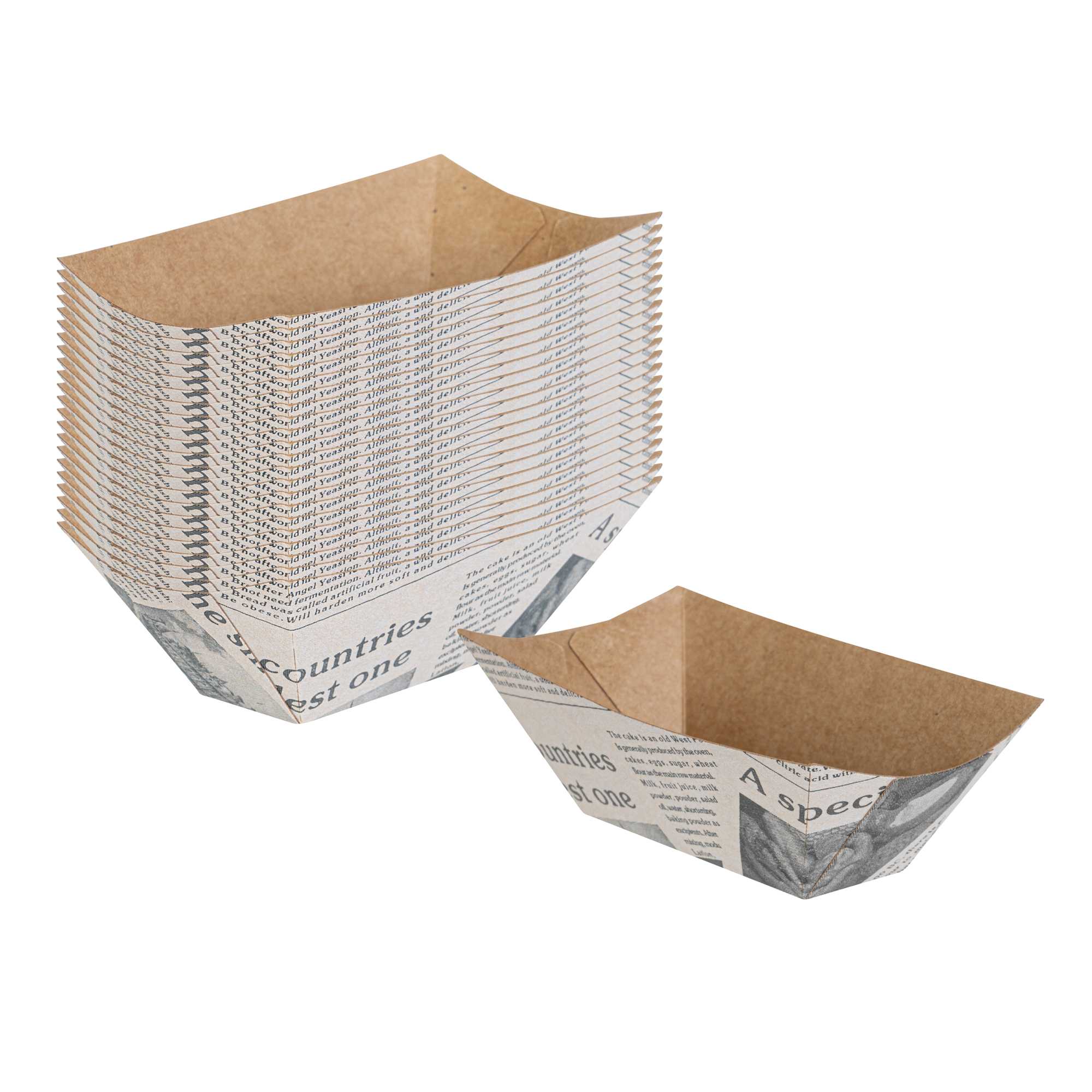 Bio Tek 2 oz Newsprint Paper Food Tray / Boat - 3 1/4" x 2 1/4" x 1 1/4" - 400 count box