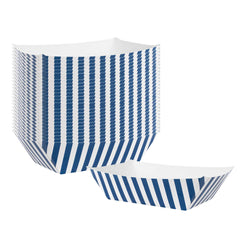 Bio Tek 1/2 lb Blue and White Stripe Paper #50 Food Tray / Boat - 6 1/2