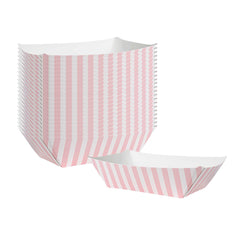 Bio Tek 1/2 lb Pink and White Stripe Paper #50 Food Tray / Boat - 4 1/4