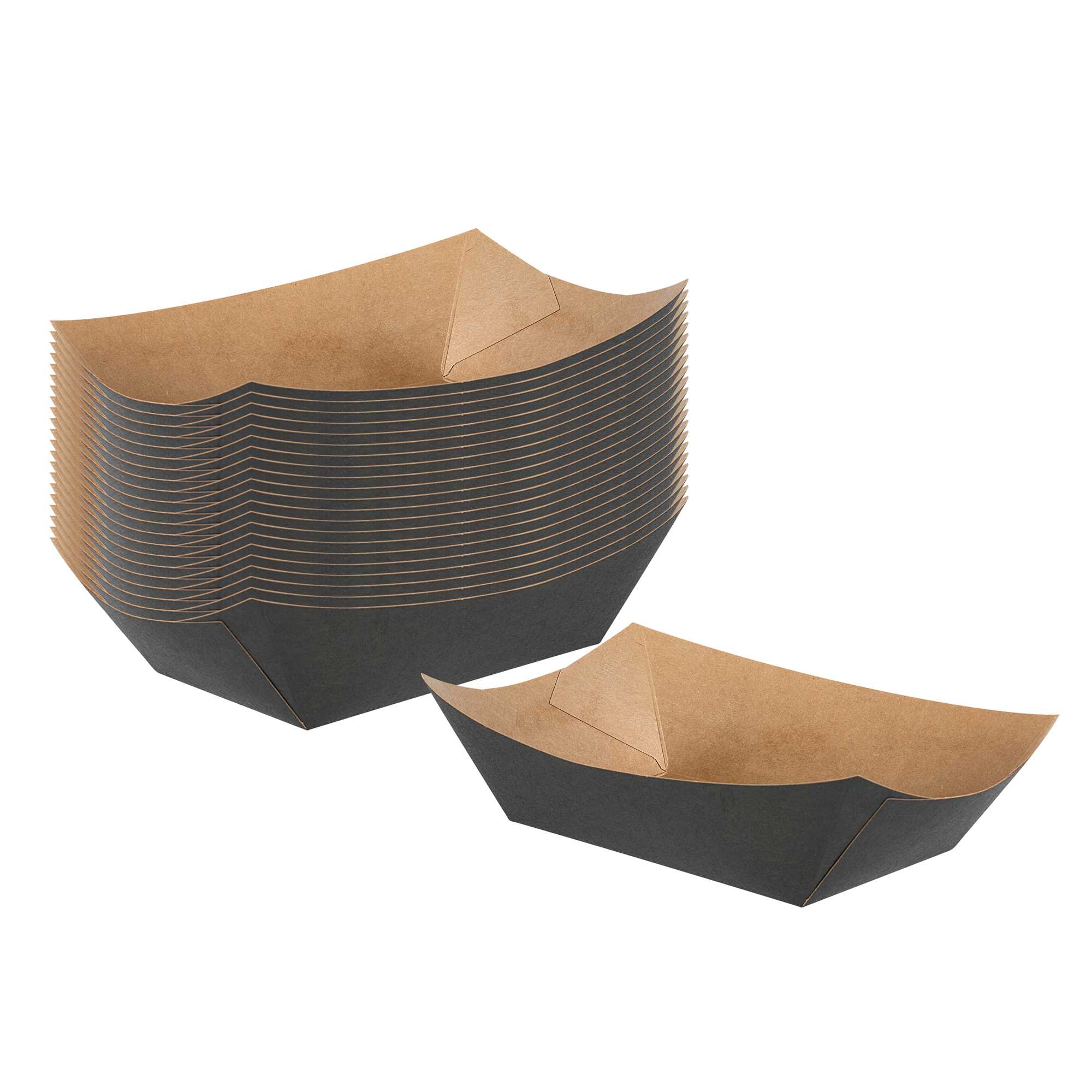 Bio Tek 1 lb Black Paper #100 Food Tray / Boat - 8 1/4" x 6" x 2 1/4" - 200 count box