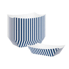 Bio Tek 1 lb Blue and White Stripe Paper #100 Food Tray / Boat - 8 1/4