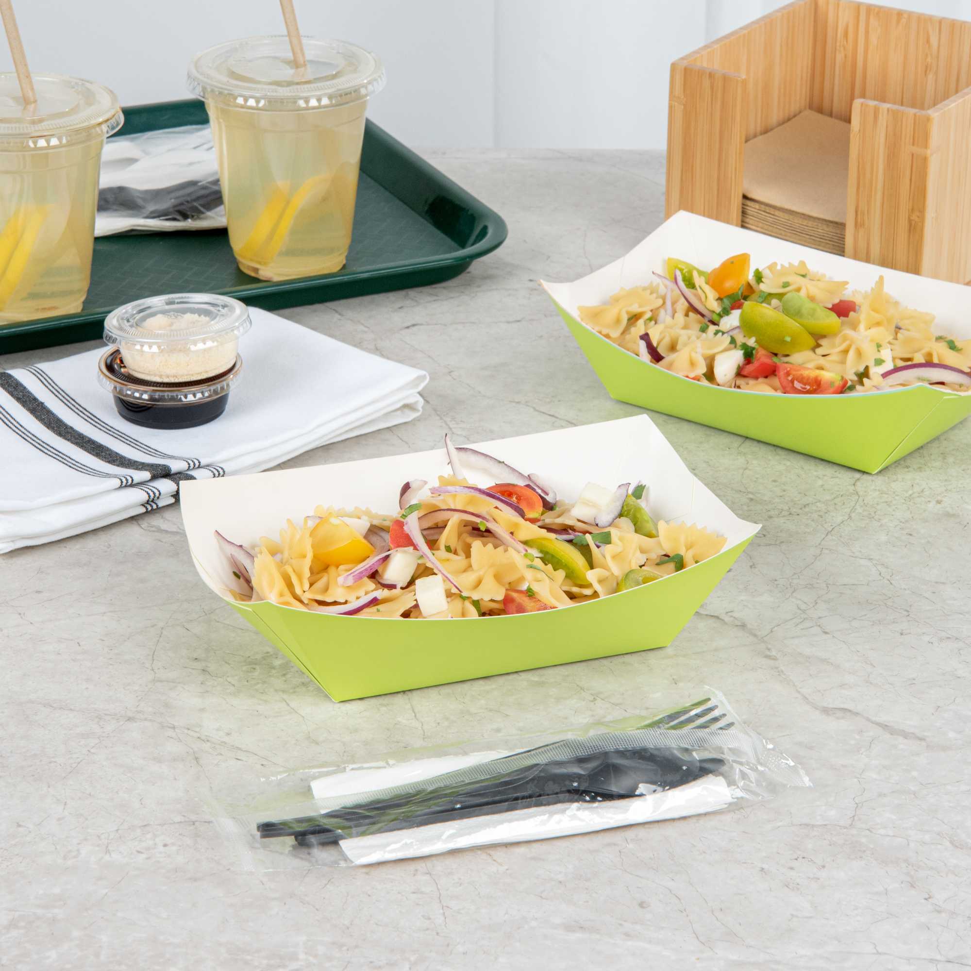 Bio Tek 1 lb Eco Green Paper #100 Food Tray / Boat - 8 1/4" x 6" x 2 1/4" - 200 count box