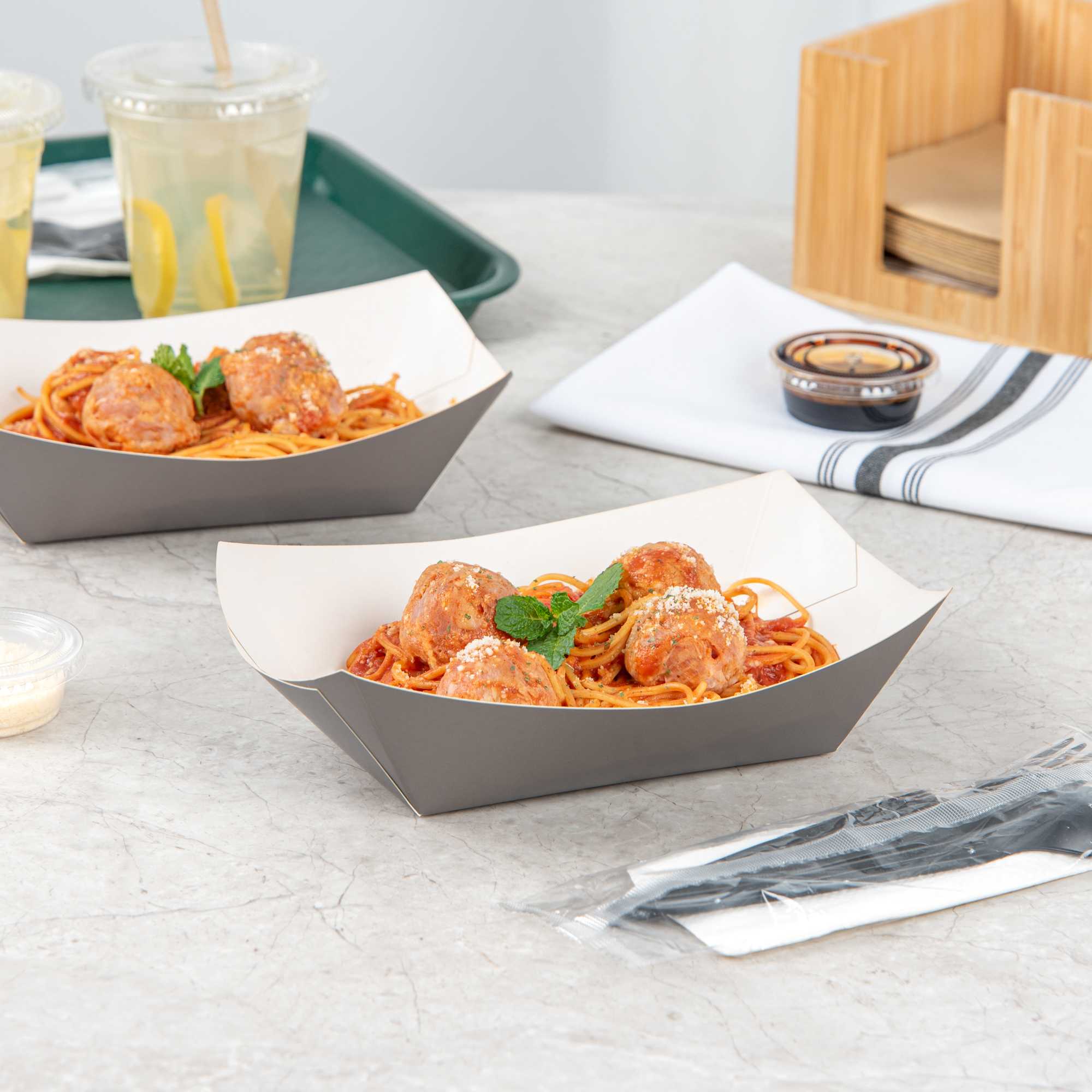 Bio Tek 1 lb Gray Paper #100 Food Tray / Boat - 8 1/4" x 6" x 2 1/4" - 200 count box
