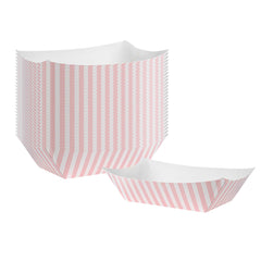 Bio Tek 1 lb Pink and White Stripe Paper #100 Food Tray / Boat - 8 1/4