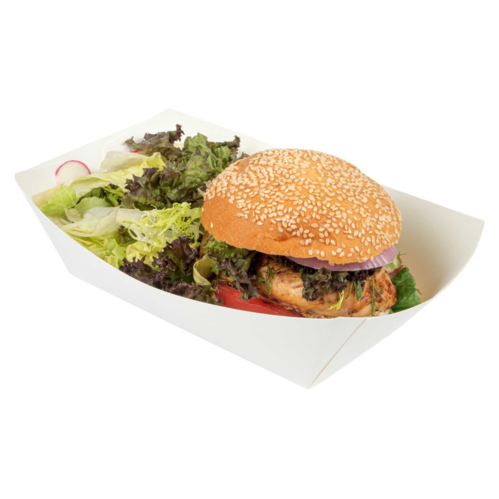 Bio Tek 2 lb White Paper #200 Food Tray / Boat - 9" x 6 3/4" x 2 3/4" - 200 count box