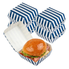 Bio Tek Blue and White Stripe Paper Mini Burger Box - 2 3/4