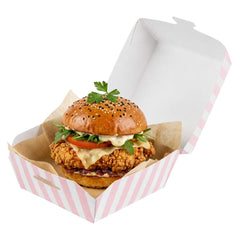 Bio Tek Pink and White Stripe Paper Mini Burger Box - 2 3/4