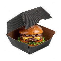 Bio Tek Black Paper Burger Box - Ripple Wall - 4
