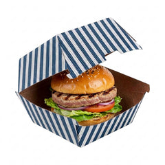 Bio Tek Blue and White Stripe Paper Burger Box - Ripple Wall - 4