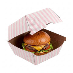 Bio Tek Pink and White Stripe Paper Burger Box - Ripple Wall - 4