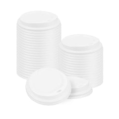 Basic Nature White PLA Plastic Coffee Cup Lid - Fits 8, 12, 16 and 20 oz, Compostable - 50 count box