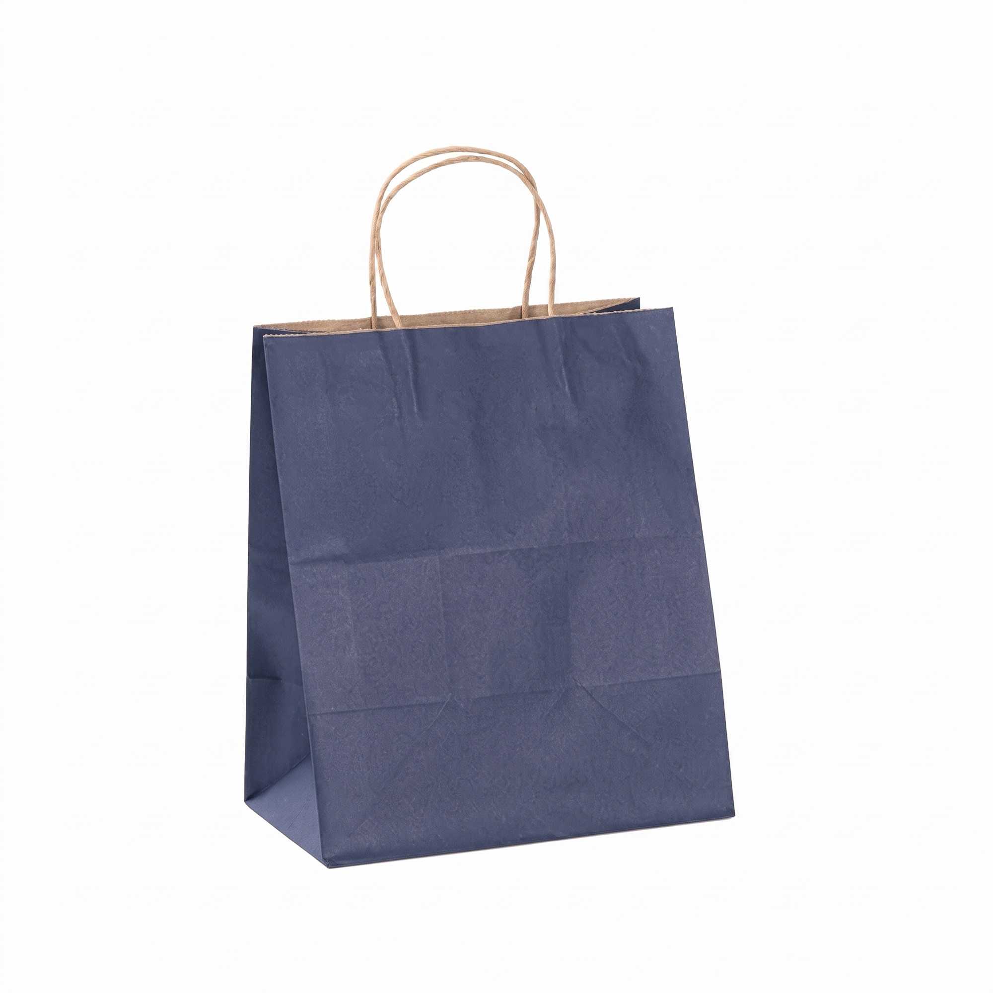 Saving Nature Dark Blue Paper Medium Retail Bag - with Handles - 10" x 6 3/4" x 12" - 100 count box