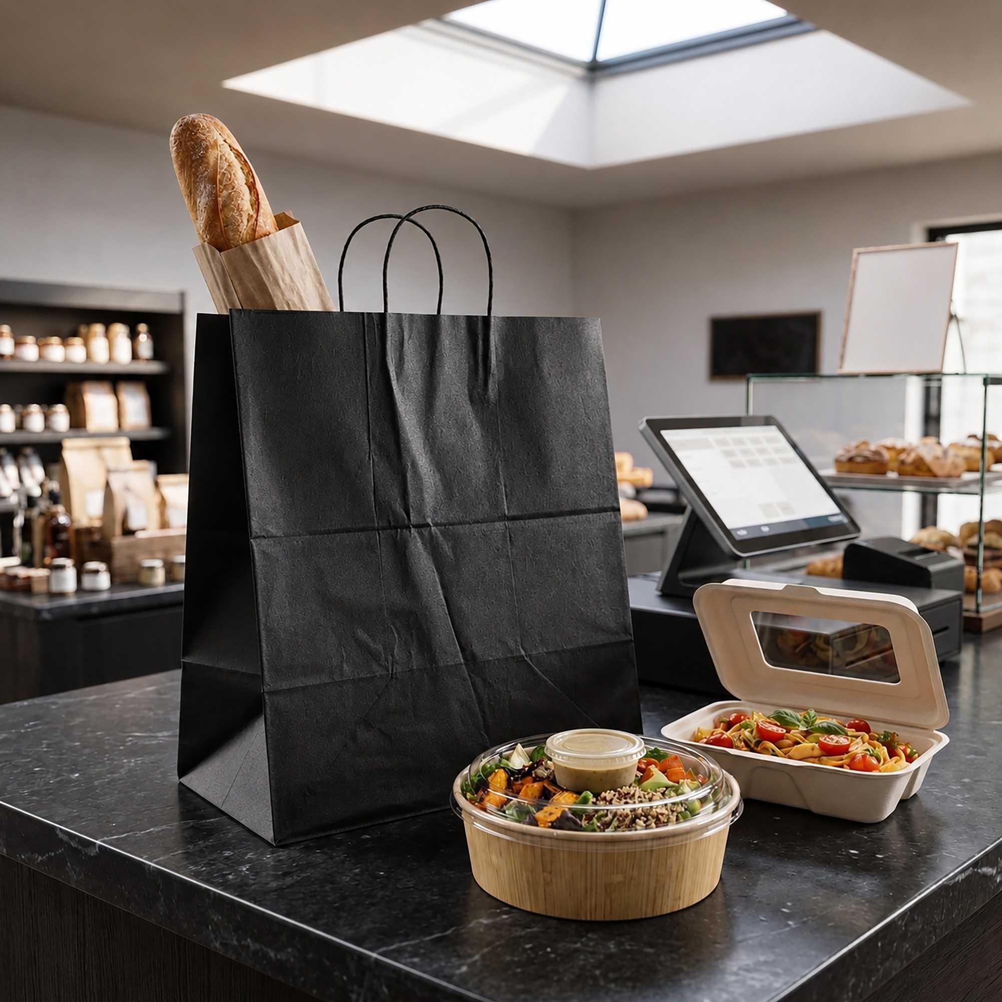 Saving Nature Black Paper Large Retail Bag - with Handles - 16" x 9 3/4" x 17 1/4" - 100 count box