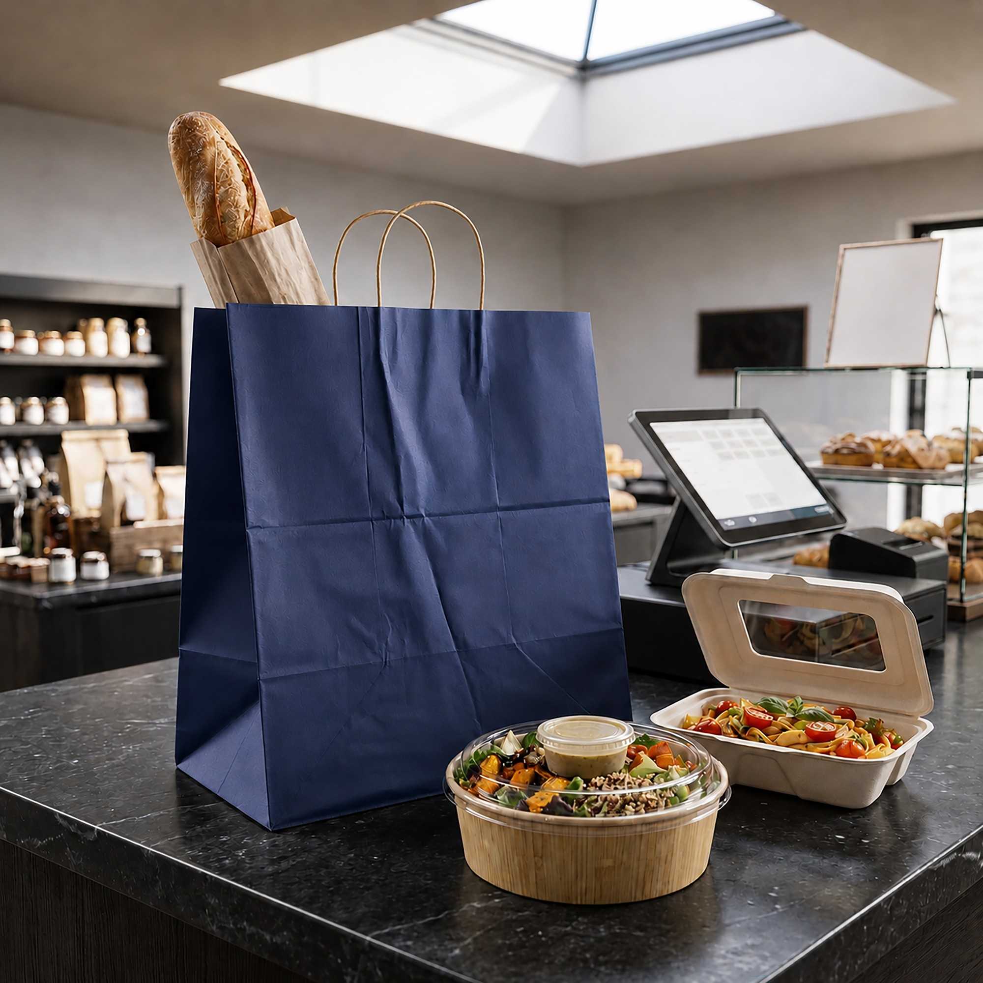 Saving Nature Dark Blue Paper Large Retail Bag - with Handles - 16" x 9 3/4" x 17 1/4" - 100 count box