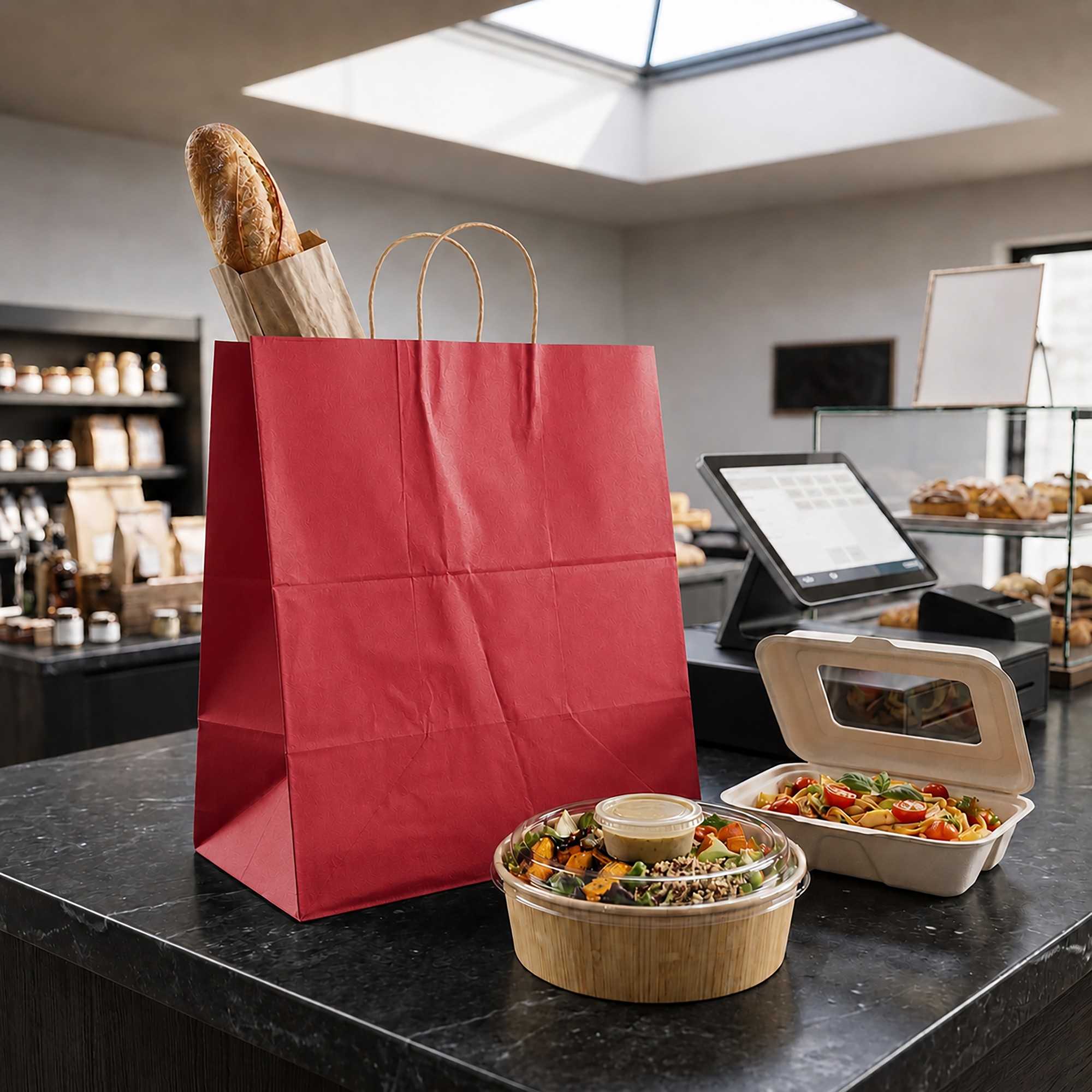 Saving Nature Red Paper Large Retail Bag - with Handles - 16" x 9 3/4" x 17 1/4" - 100 count box