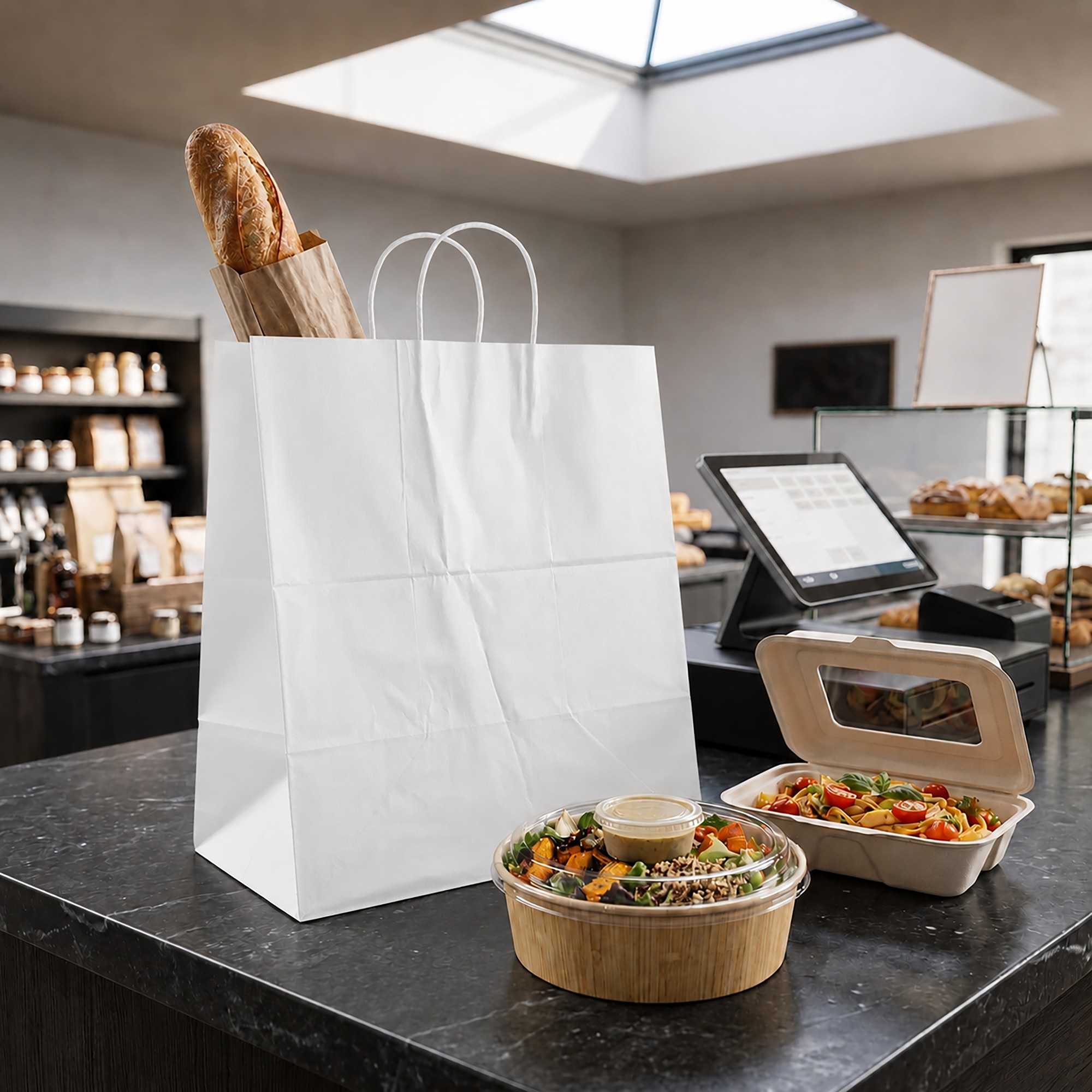 Saving Nature White Paper Large Retail Bag - with Handles - 16" x 9 3/4" x 17 1/4" - 100 count box