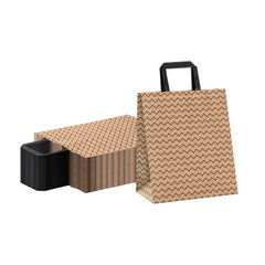 Saving Nature Kraft Paper Medium Retail Bag - Black Zig Zag, with Handles - 10