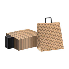 Saving Nature Kraft Paper Large Retail Bag - Black Zig Zag, with Handles - 16
