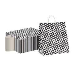 Vogue White Paper Large Shopping Bag - Black Geo Print, with Handles - 16