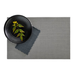 Amalfi Basketweave Black and White Vinyl Woven Placemat - Pincheck - 16