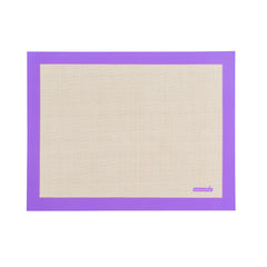 Pastry Tek Rectangle Tan and Purple Silicone Half Size Baking Mat - Allergen Safe, Color-Coded - 11 3/4