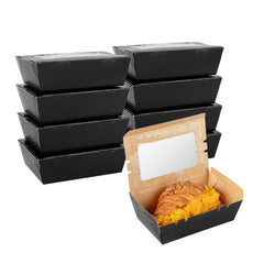 Cafe Vision 21 oz Black Paper Small Take Out Container - Hinge Lock - 6 1/4