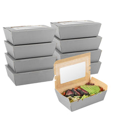 Cafe Vision 21 oz Gray Paper Take Out Container - Hinge Lock - 6 1/4