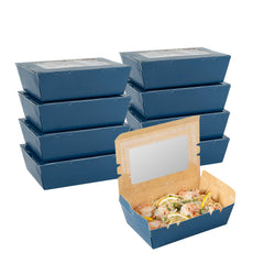 Cafe Vision 21 oz Midnight Blue Paper Small Take Out Container - Hinge Lock - 6 1/4