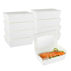 Cafe Vision 21 oz White Paper Small Take Out Container - Hinge Lock - 6 1/4