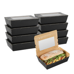 Cafe Vision 42 oz Black Paper Medium Take Out Container - Hinge Lock - 8
