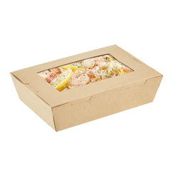 Cafe Vision 42 oz Kraft Paper Medium Take Out Container - Hinge Lock - 8'' x 5 1/2'' x 2'' - 50 count box